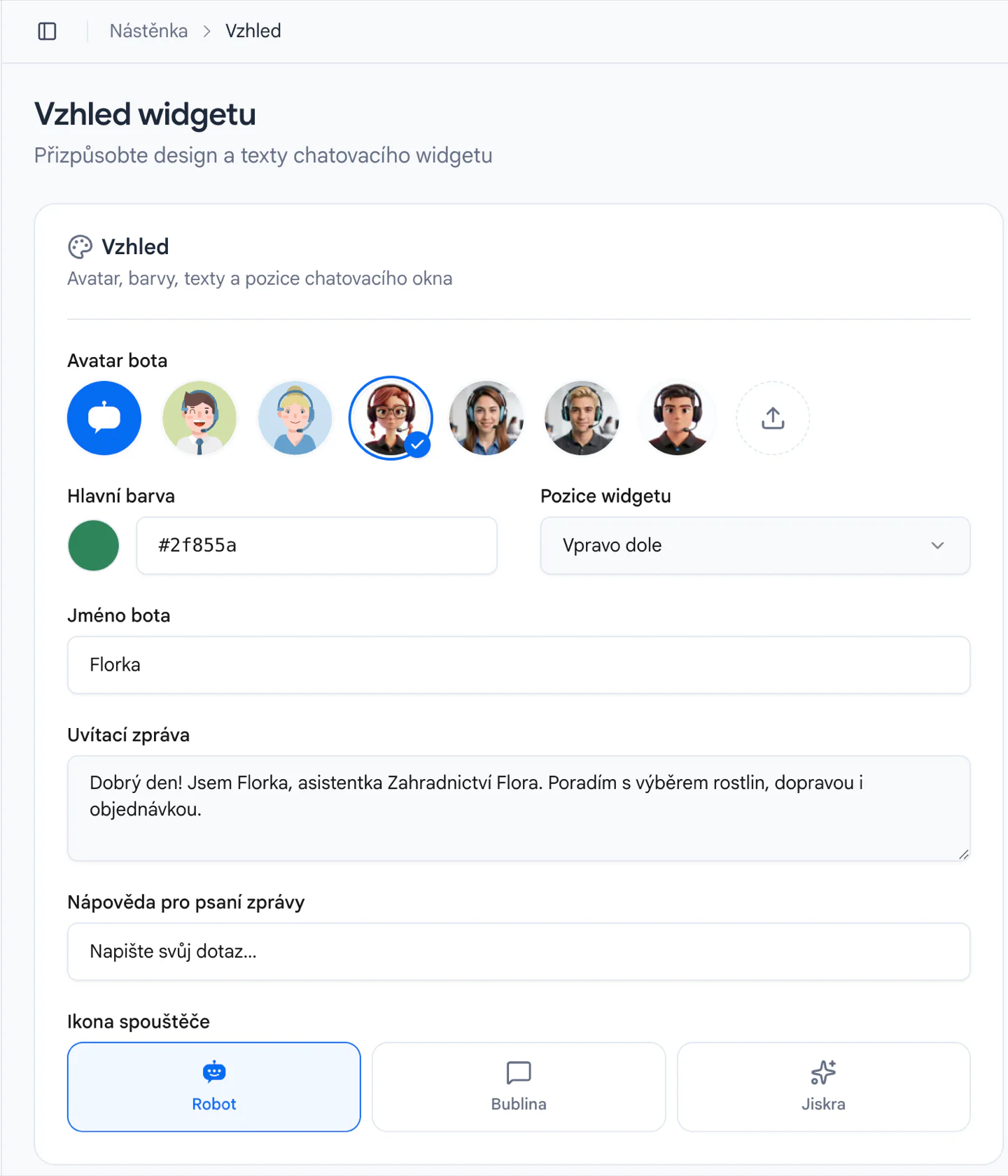 Nastavení vzhledu chatbota v aplikaci Odpovio